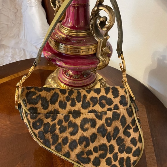 Luxury Rare Christian Dior RiveGauche Paris IconicOstrich trim Leopard SaddleBag - Picture 5 of 8